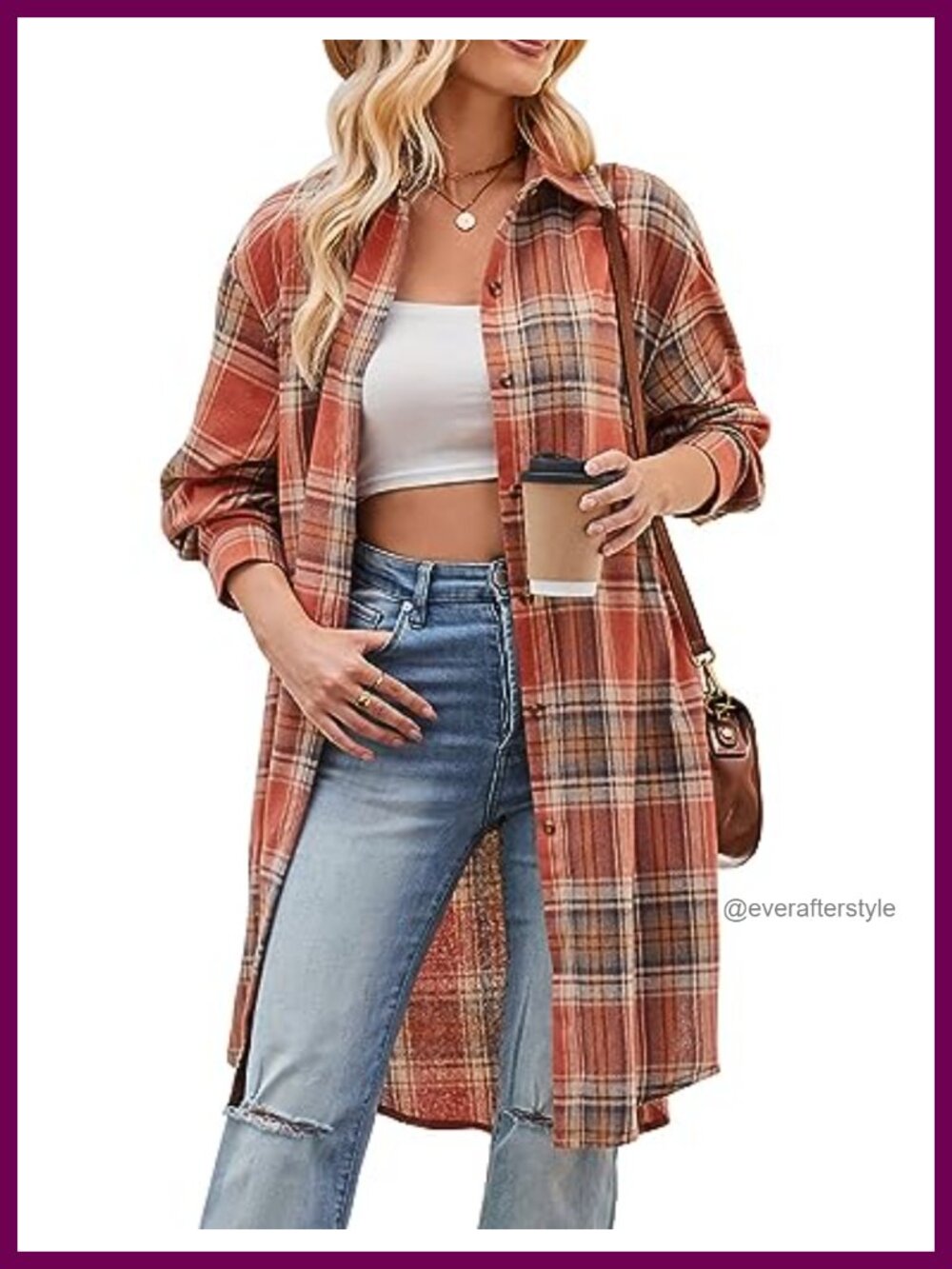 Oversized Plaid Flannel Button Down Shirt Long Sleeve Blouse with Pockets